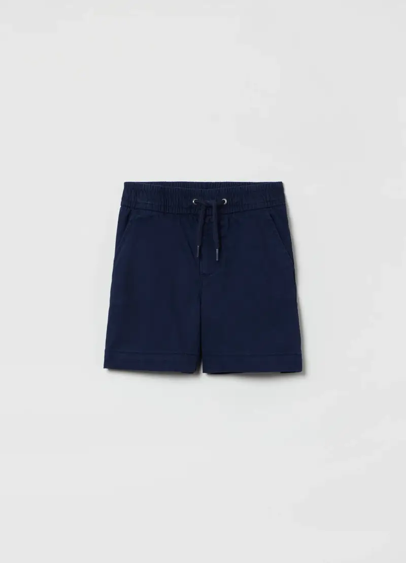 Shorts In Cotone Stretch Con Coulisse, Unisex, Blu