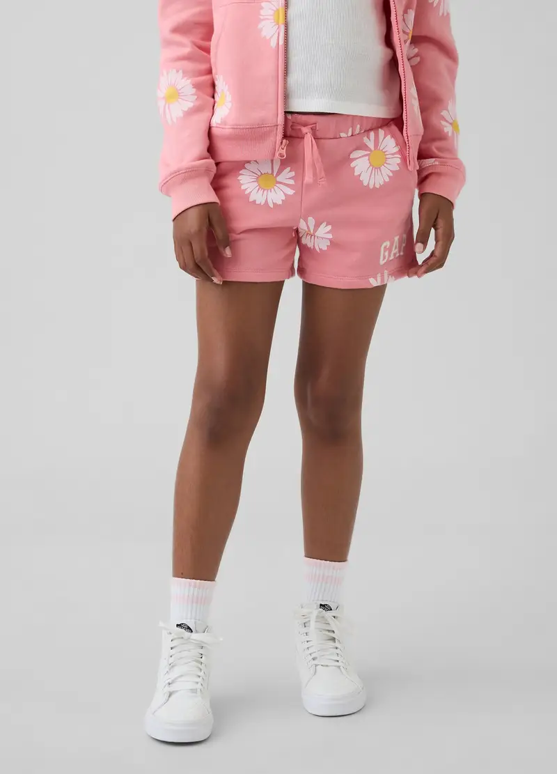 Shorts In Misto Cotone Rosa Da Bambina Con Margherite, Rosa miniatura 2