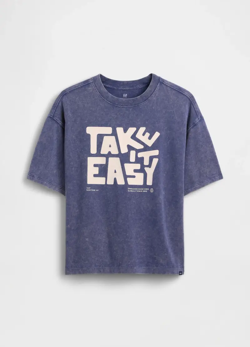 T-shirt A Maniche Corte In Puro Cotone, Bambino, Blu