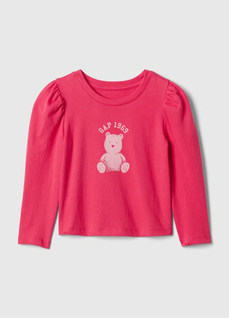 T-shirt A Maniche Lunghe Con Stampa Orsetto, Unisex, Rosa