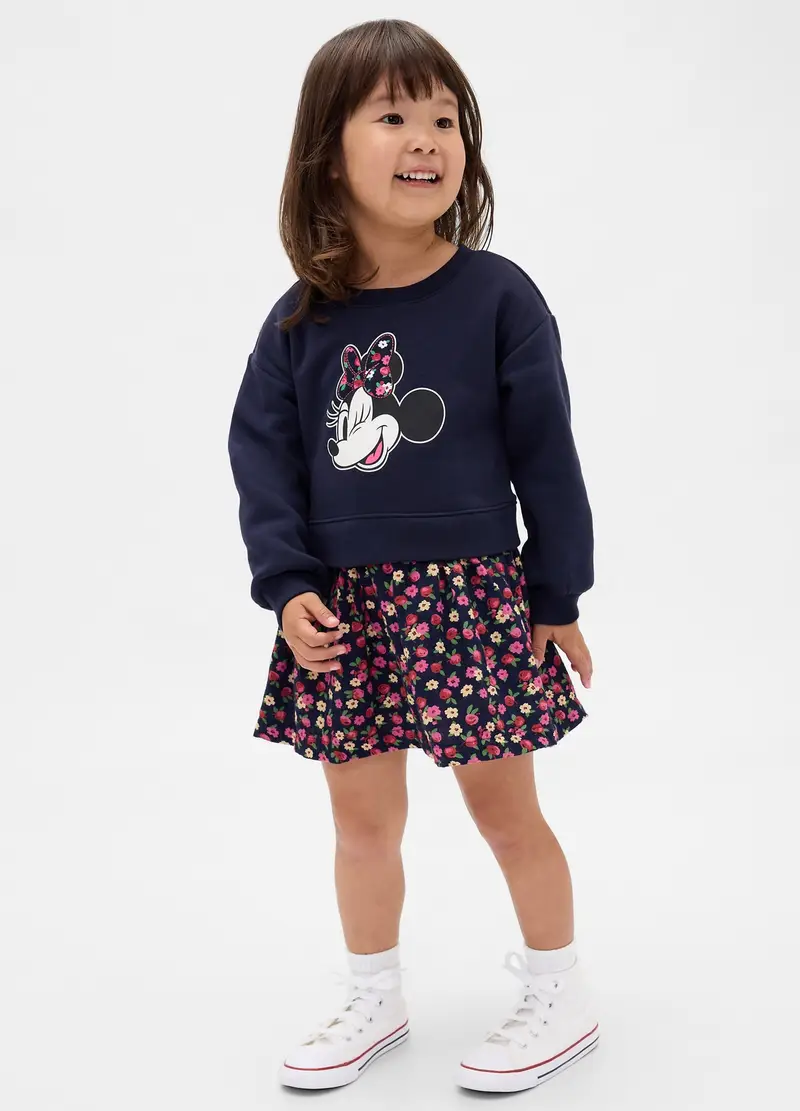 Vestito Blu Con Stampa Minnie E Gonna Floreale, Unisex, Bianco