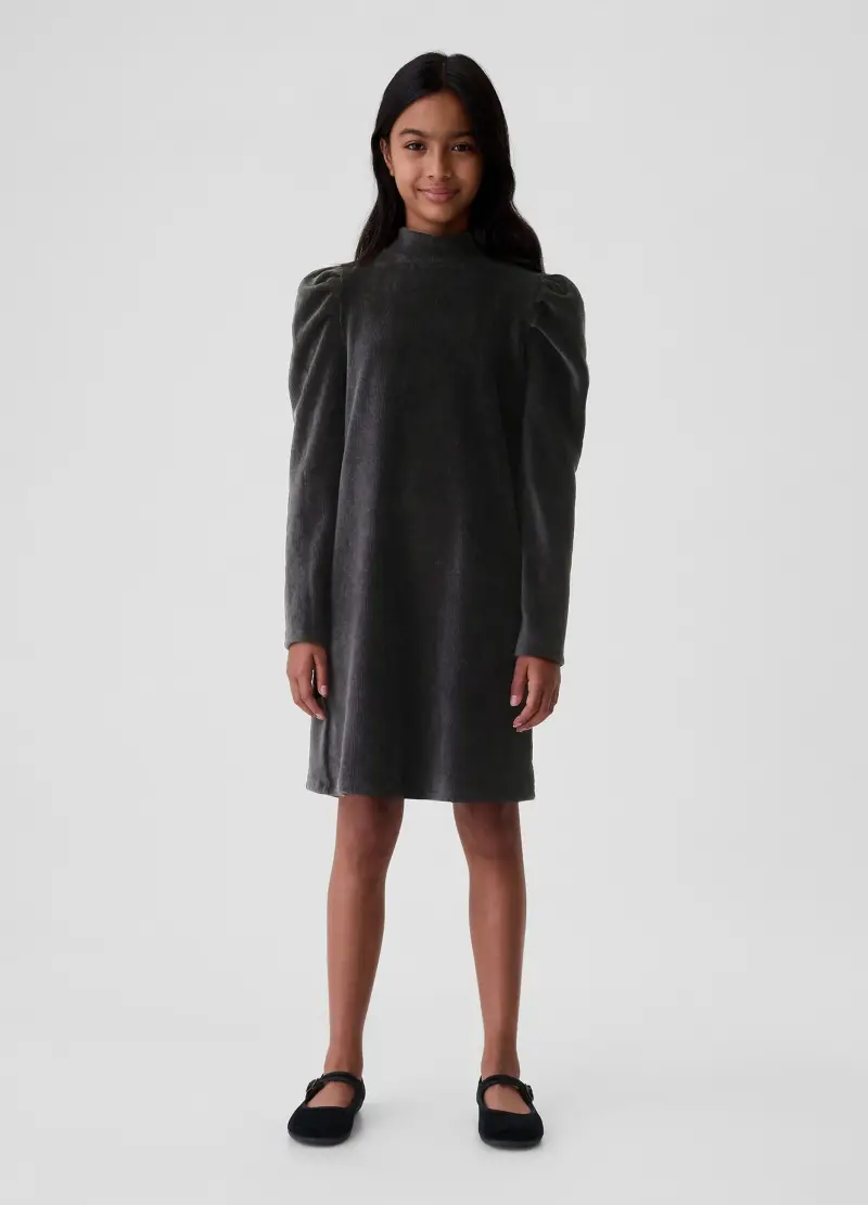 Vestito In Corduroy Con Maniche A Palloncino, Bambina, Nero