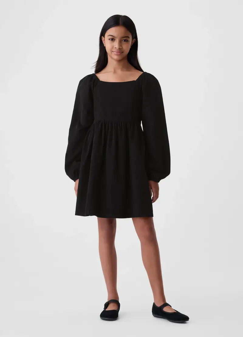 Vestito In Cotone Con Maniche A Sbuffo, Bambina, Nero