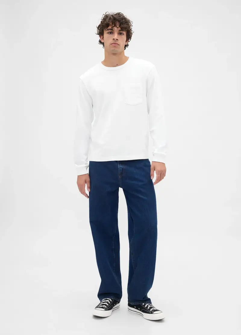 Maglia A Maniche Lunghe Bianca In Cotone, Uomo, Bianco miniatura 3