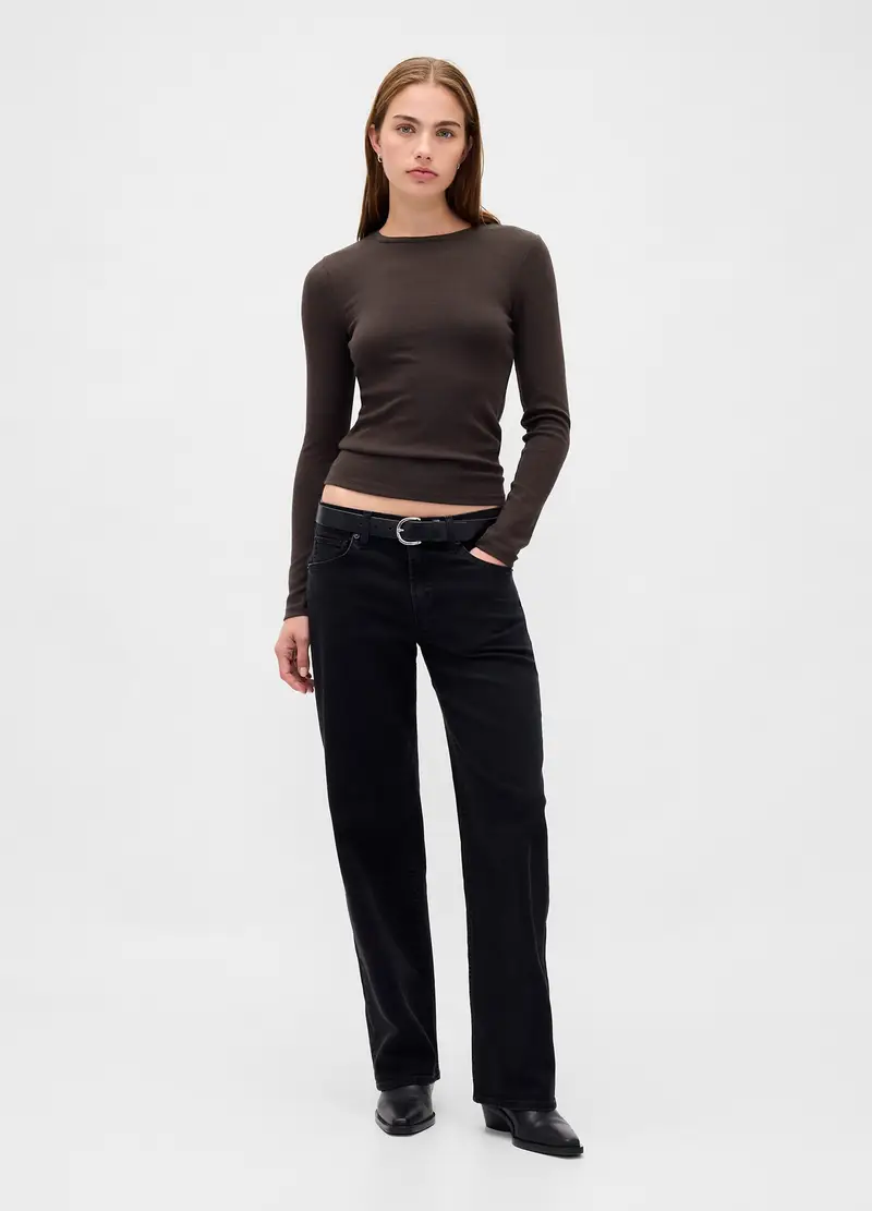 Maglia A Maniche Lunghe Elasticizzata, Donna, Marrone miniatura 2