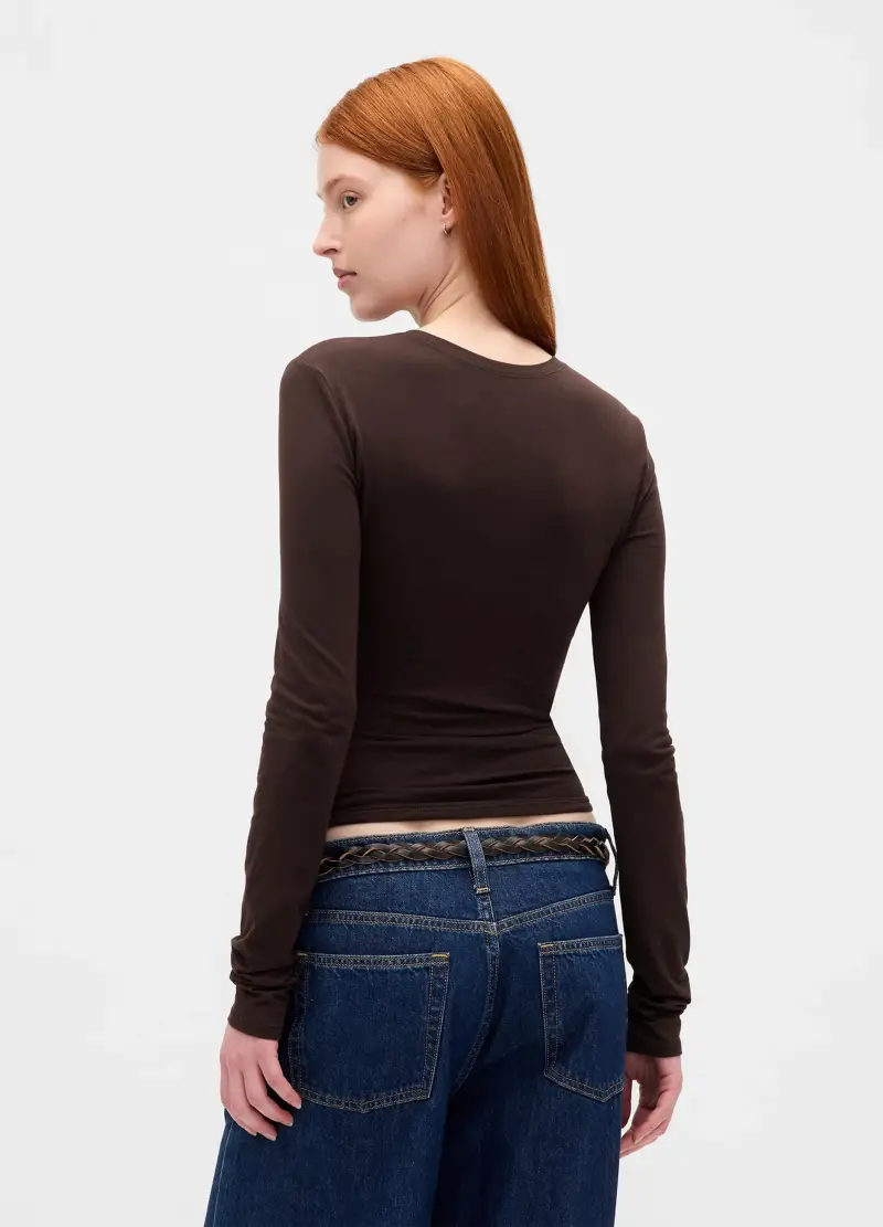 Maglia A Maniche Lunghe Elasticizzata, Donna, Marrone miniatura 2