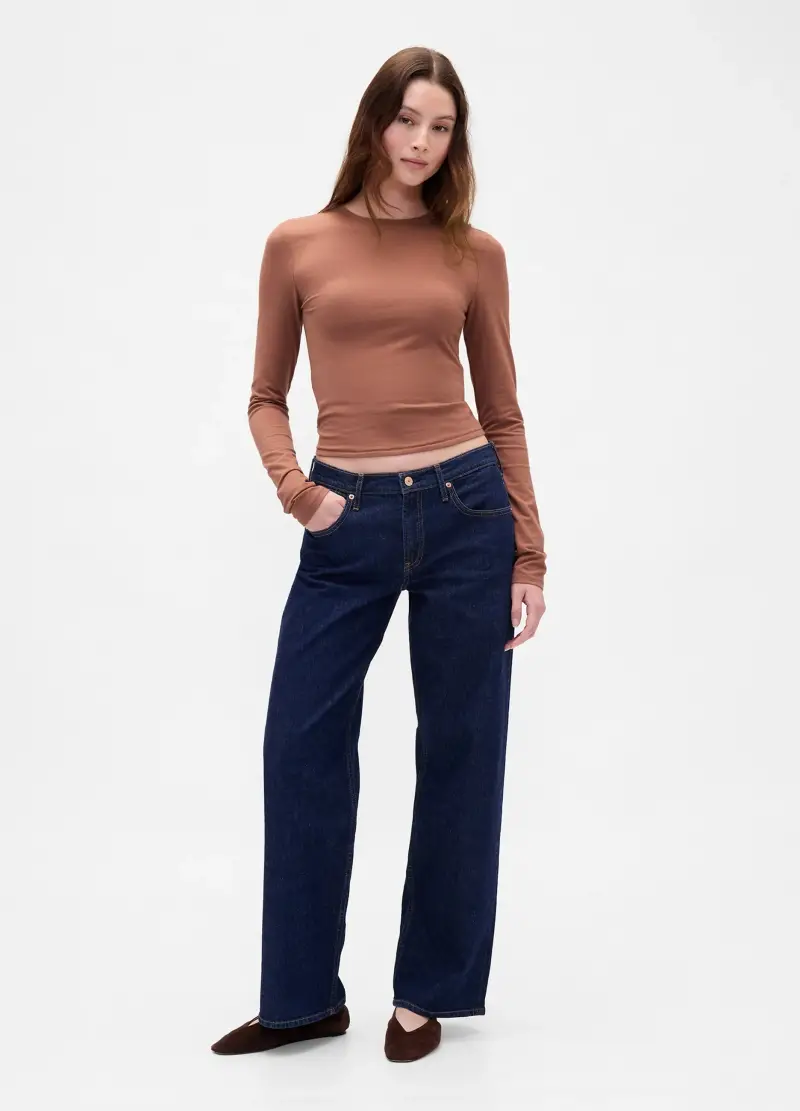 Maglia A Maniche Lunghe Elasticizzata, Donna, Marrone miniatura 3