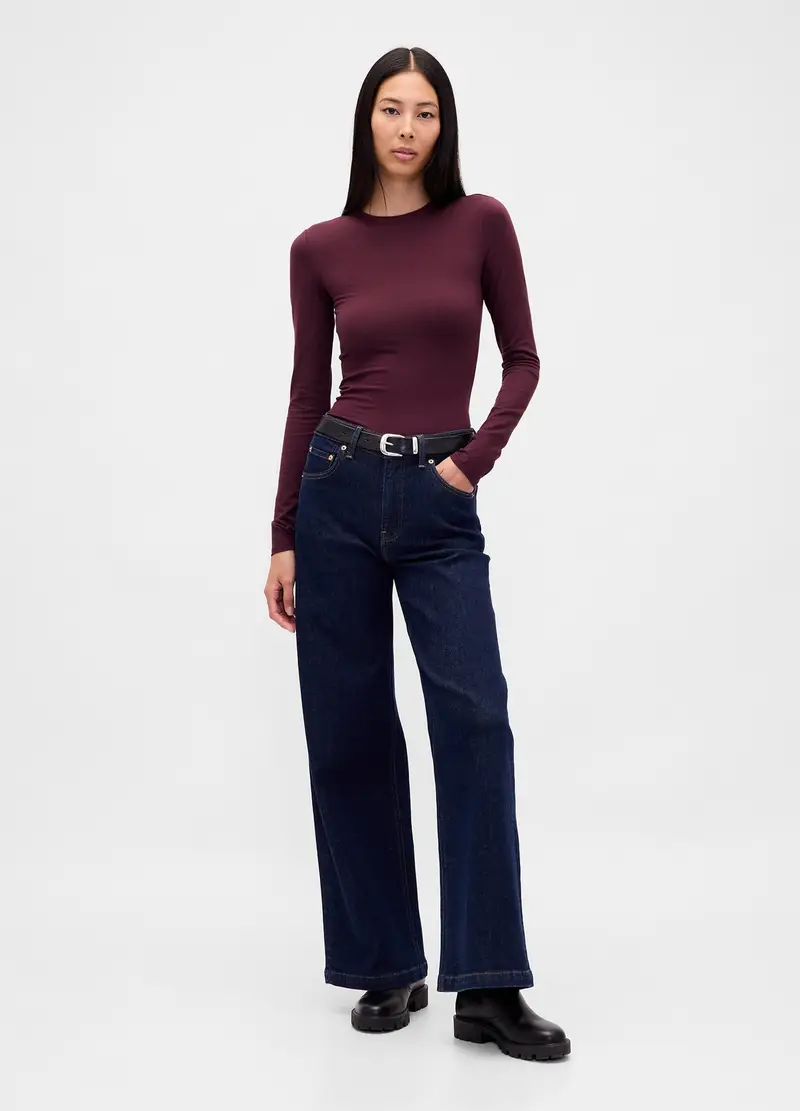 Maglia A Maniche Lunghe Elasticizzata, Donna, Rosso miniatura 3