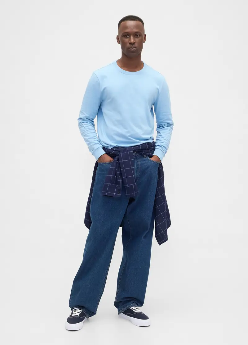 Gap Maglia A Maniche Lunghe In Cotone Uomo Azzurro miniatura 3