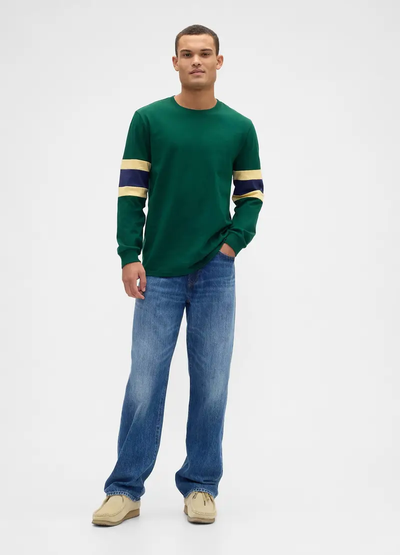 Maglia A Maniche Lunghe In Cotone, Uomo, Verde miniatura 3