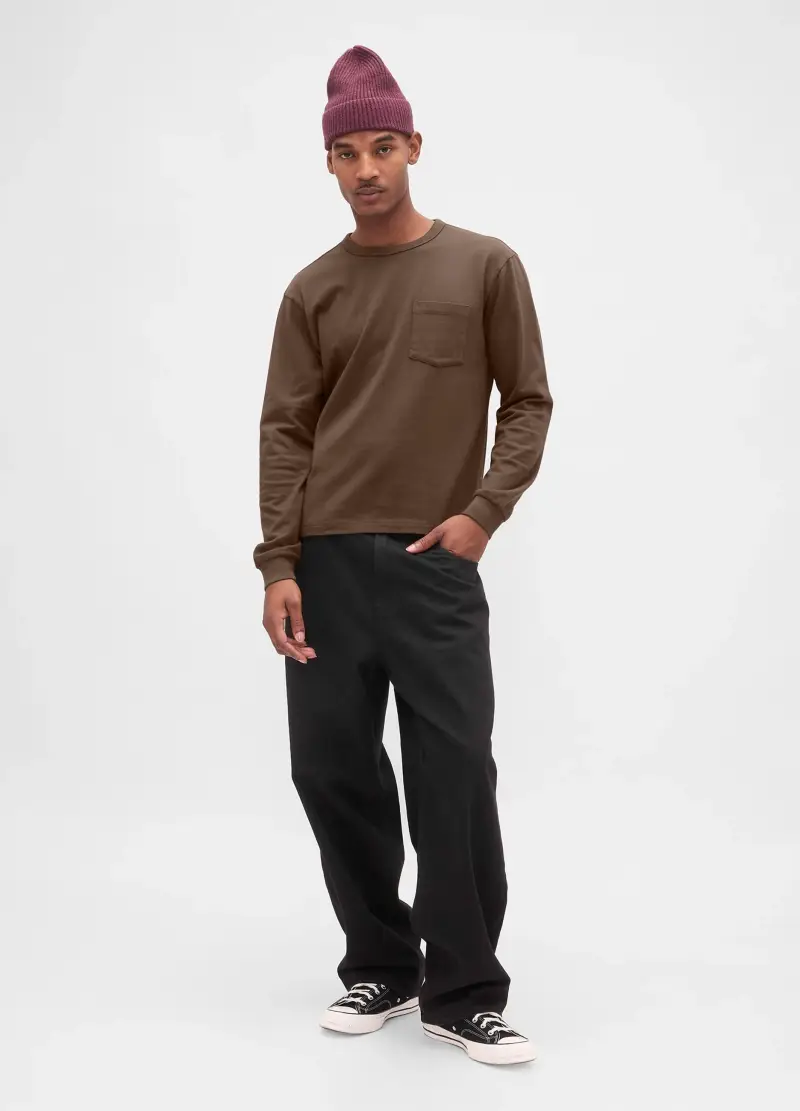 Maglia A Maniche Lunghe Marrone In Cotone, Uomo, Marrone miniatura 3