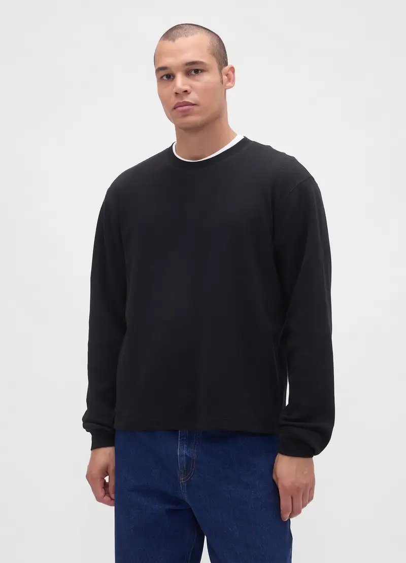 Maglia A Maniche Lunghe Nera Elasticizzata, Uomo, Nero