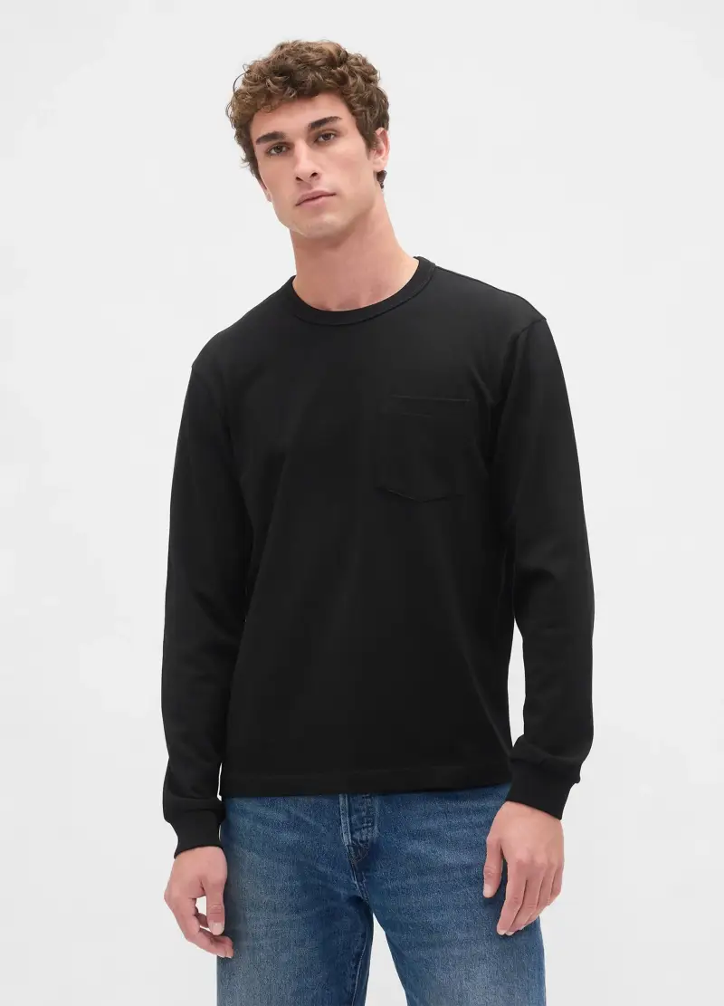 Maglia A Maniche Lunghe Nera In Cotone, Uomo, Nero