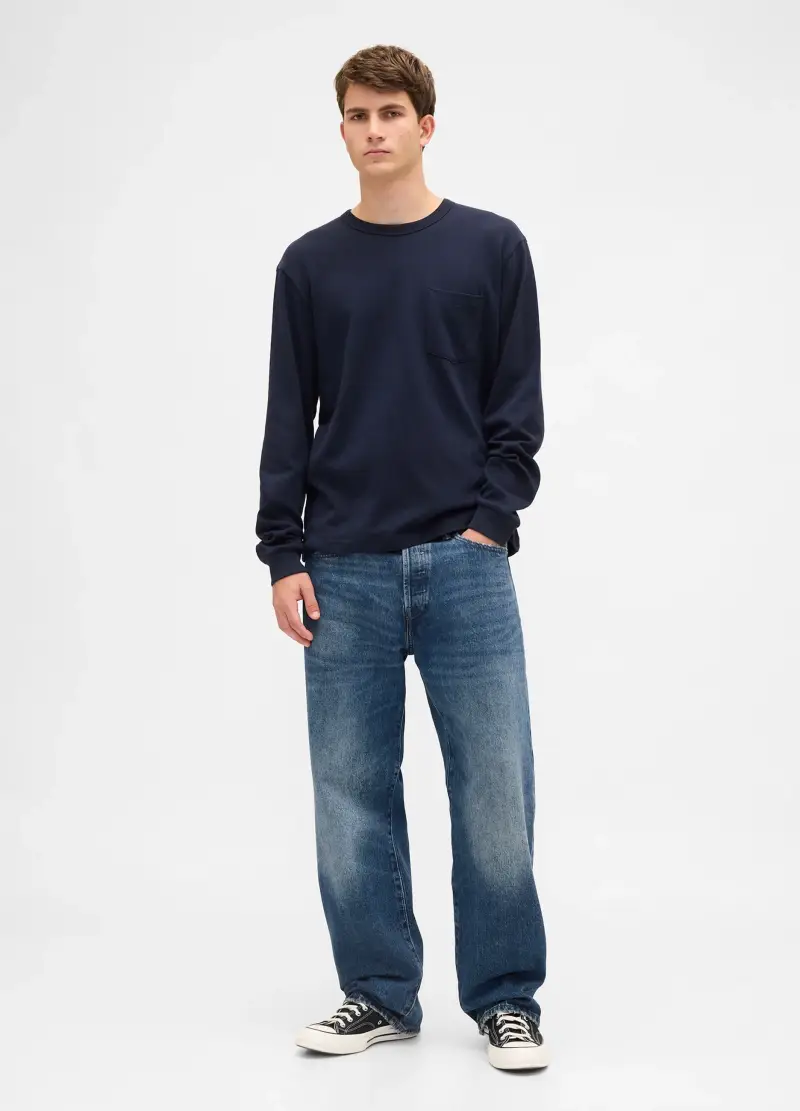 Maglia A Maniche Lunghe, Uomo, Blu miniatura 3