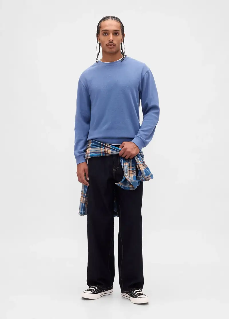 Maglia Azzurra A Maniche Lunghe Elasticizzata, Uomo, Denim miniatura 3