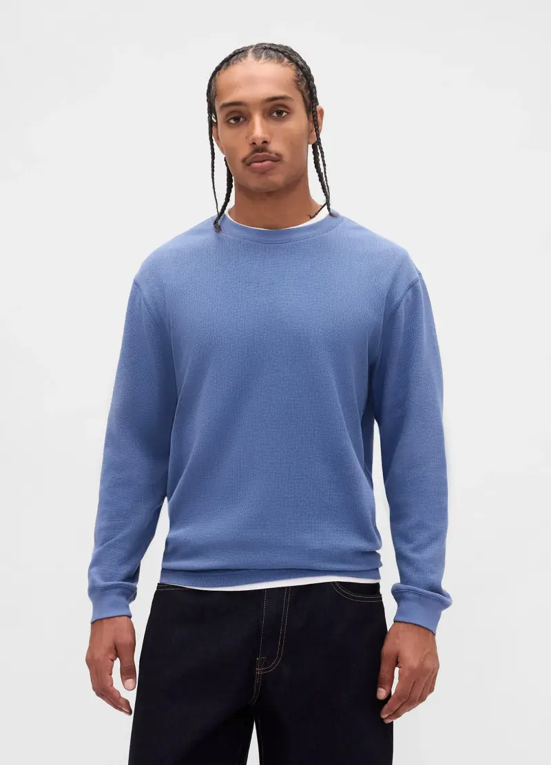 Maglia Azzurra A Maniche Lunghe Elasticizzata, Uomo, Denim