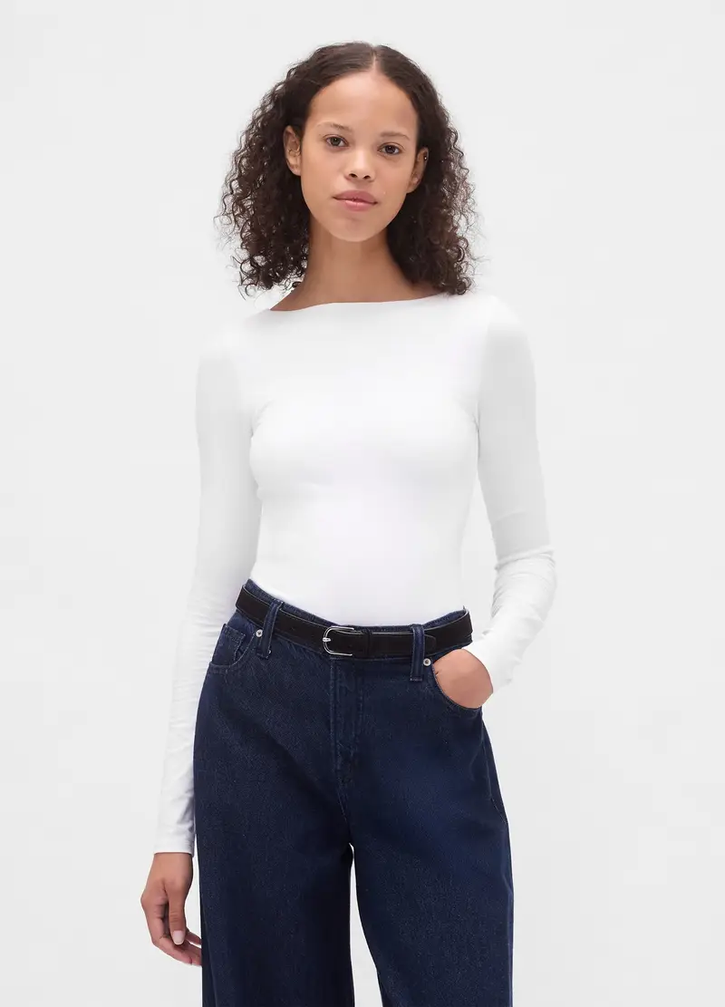 Maglia Bianca Elasticizzata A Maniche Lunghe, Donna, Bianco