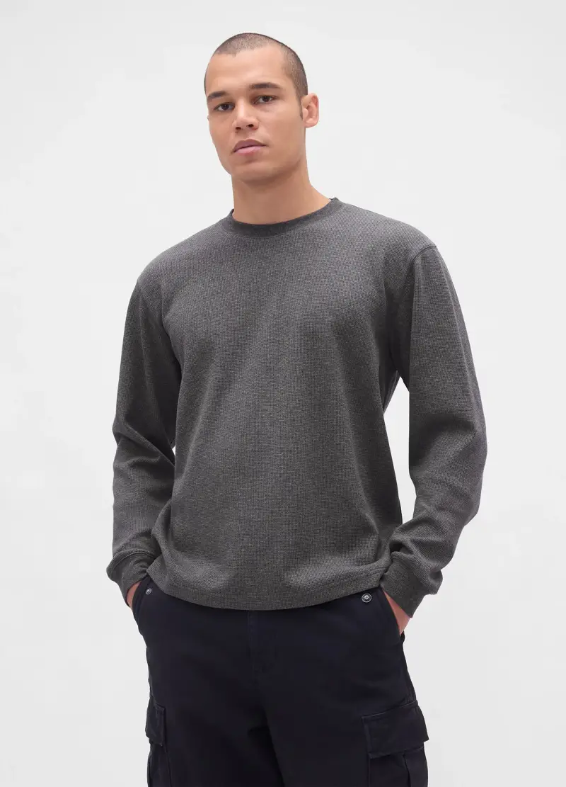 Maglia Grigia Elasticizzata A Maniche Lunghe, Uomo, Grigio