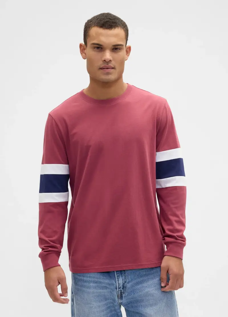 Maglia manica lunga rossa in cotone, , Rosso chiaro