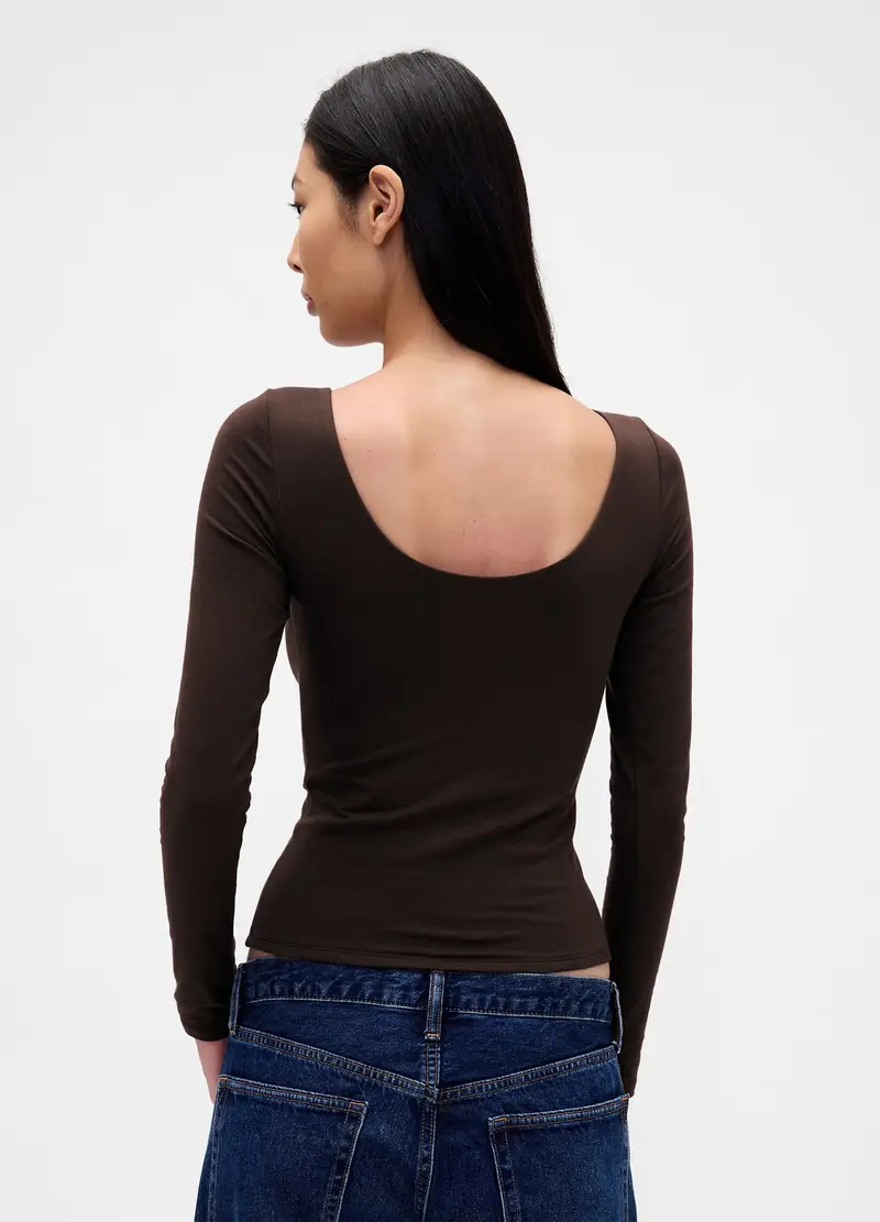 Maglia Marrone Elasticizzata A Maniche Lunghe, Donna, Marrone miniatura 3