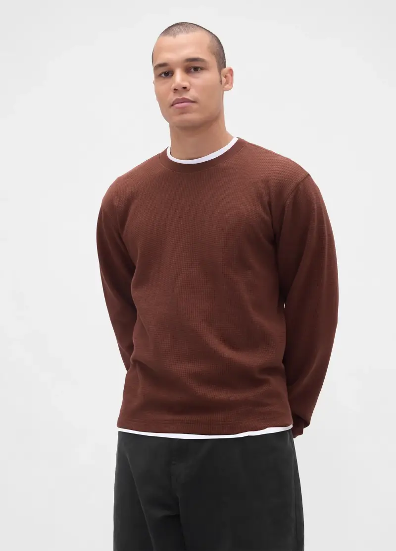 Maglia Marrone Elasticizzata A Maniche Lunghe, Uomo, Marrone