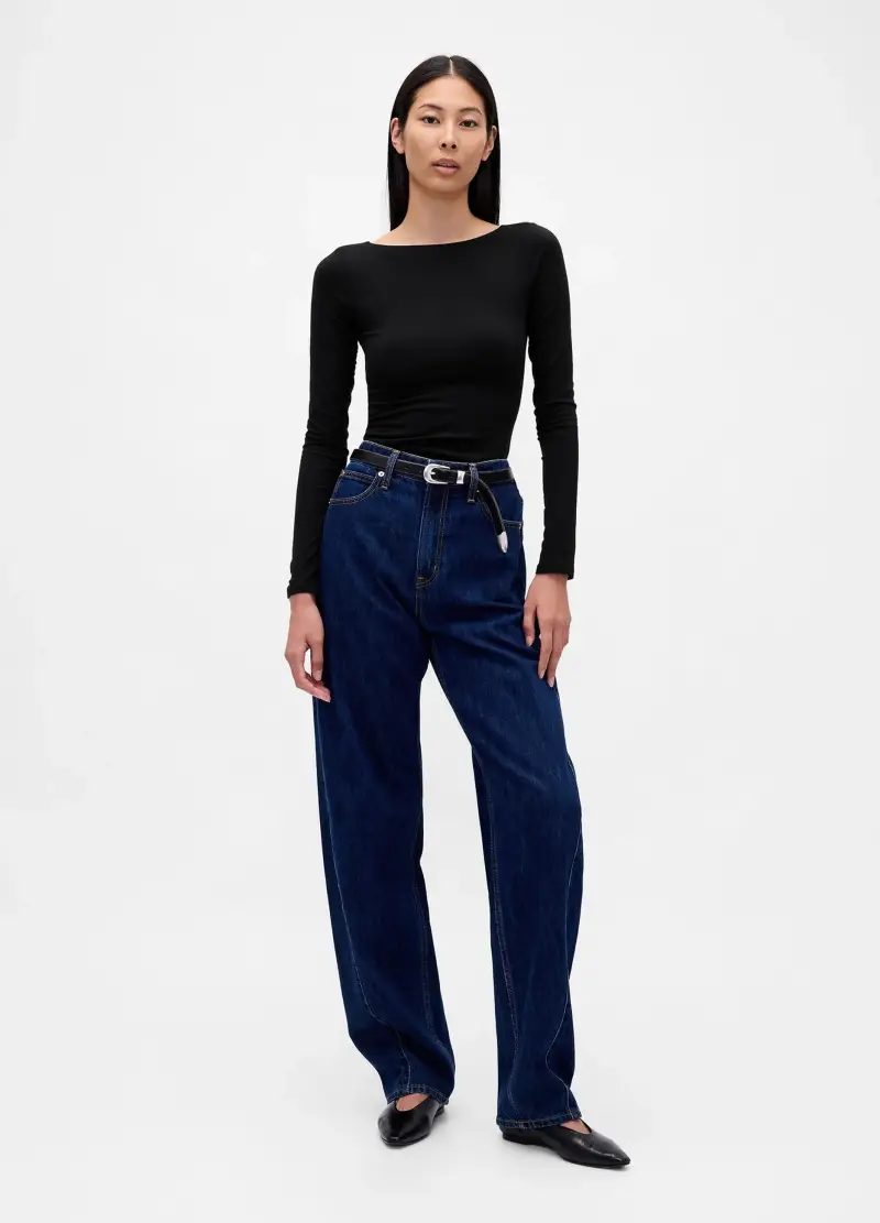 Maglia Nera A Maniche Lunghe Elasticizzata, Donna, Nero