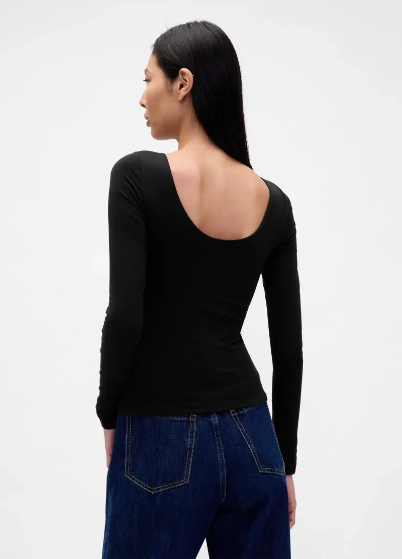 Maglia Nera A Maniche Lunghe Elasticizzata, Donna, Nero miniatura 2