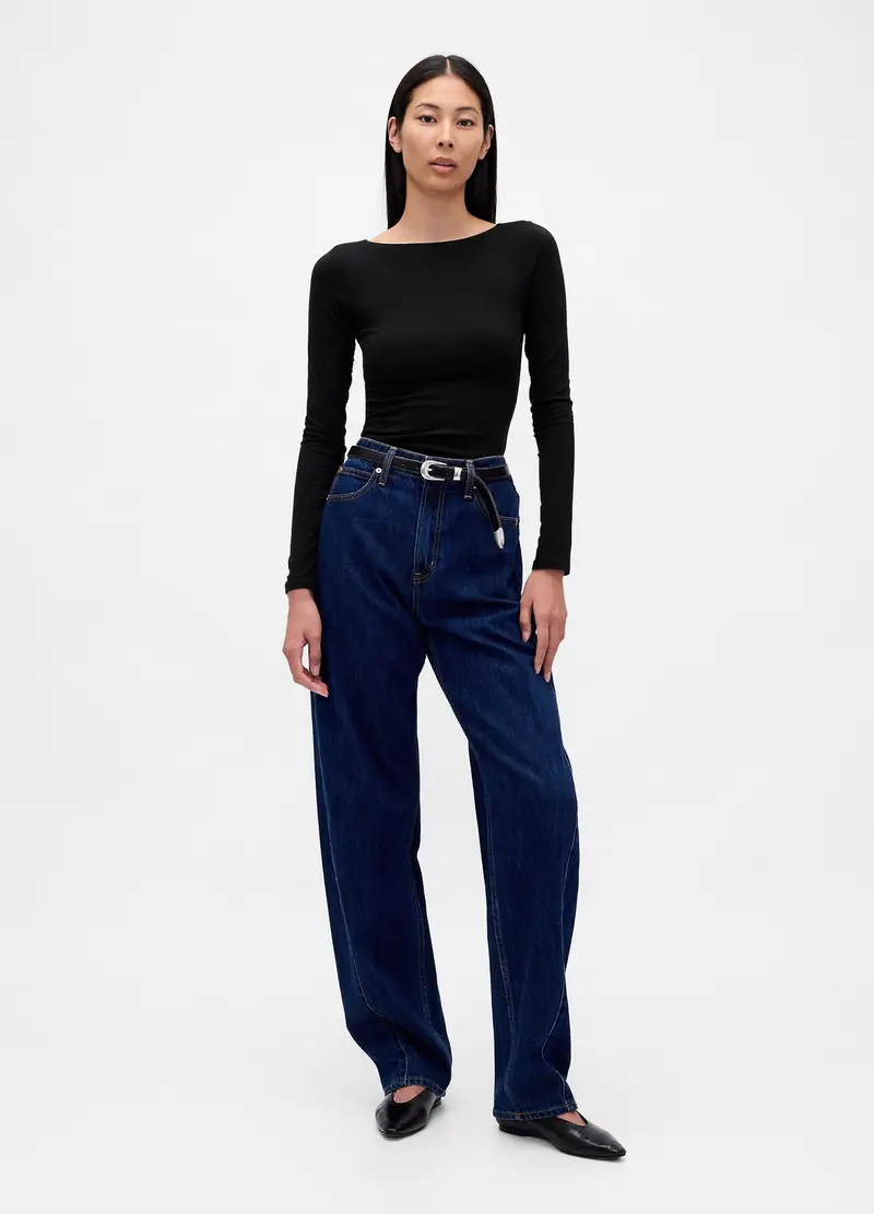 Maglia Nera A Maniche Lunghe Elasticizzata, Donna, Nero miniatura 3