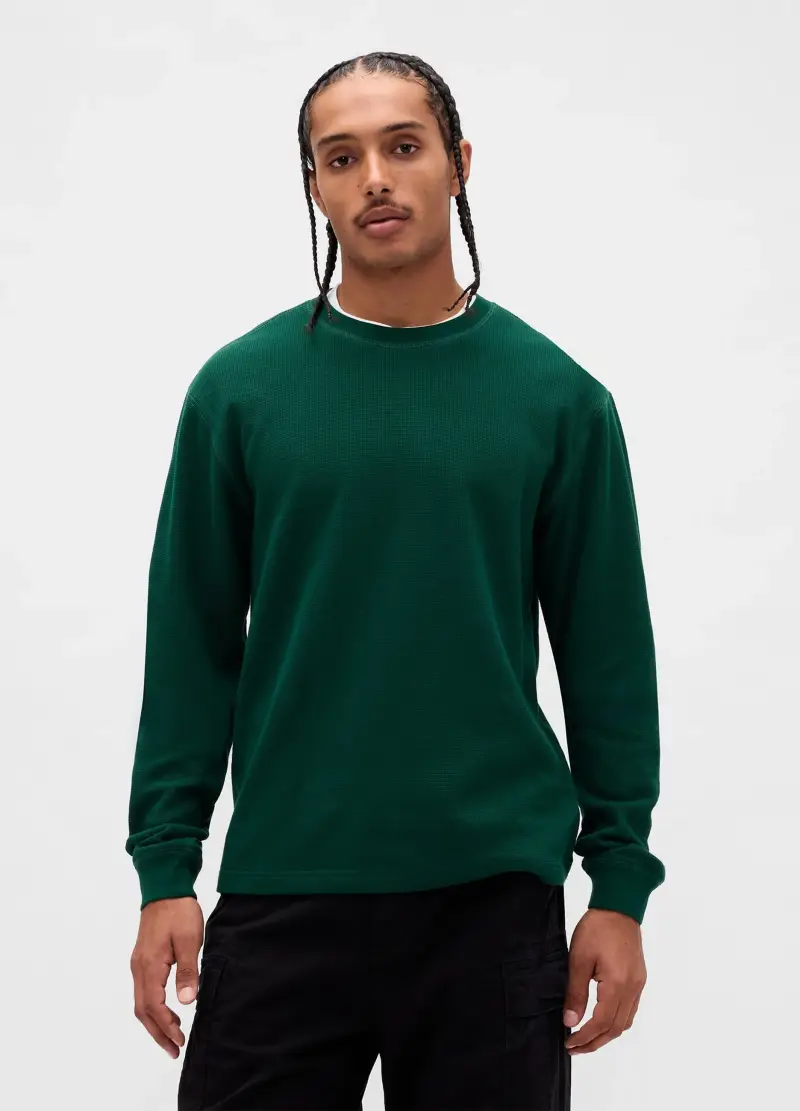 Maglia Verde Elasticizzata A Maniche Lunghe, Uomo, Verde