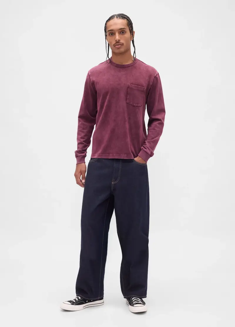 Maglia Viola A Maniche Lunghe In Cotone, Uomo, Rosso miniatura 3