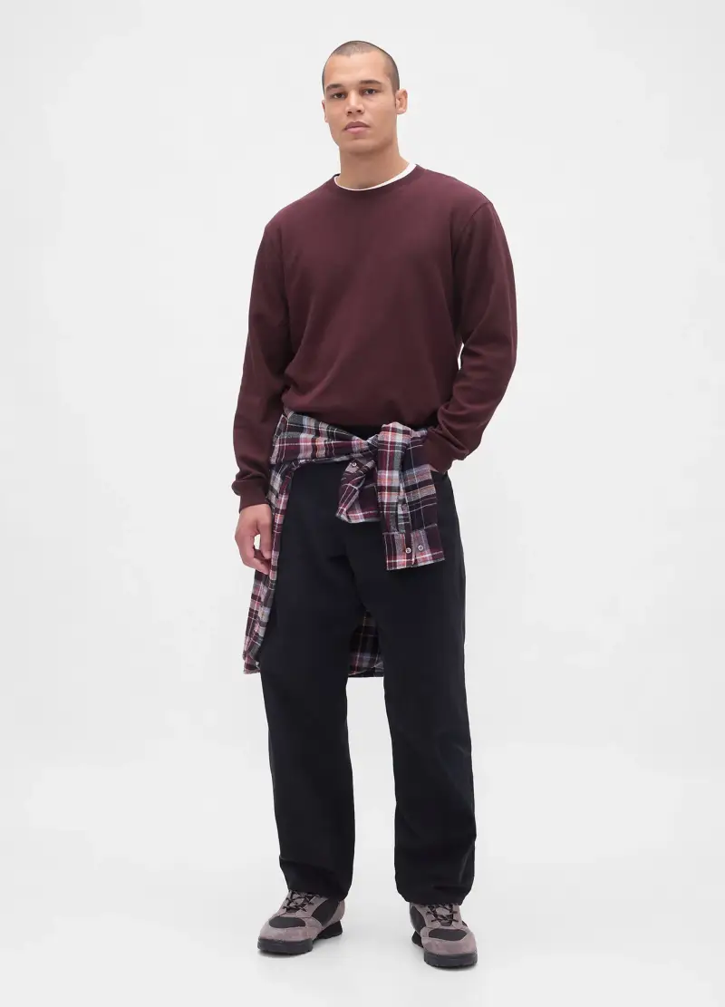 Maglietta A Maniche Lunghe Marrone Elasticizzata, Uomo, Rosso miniatura 3