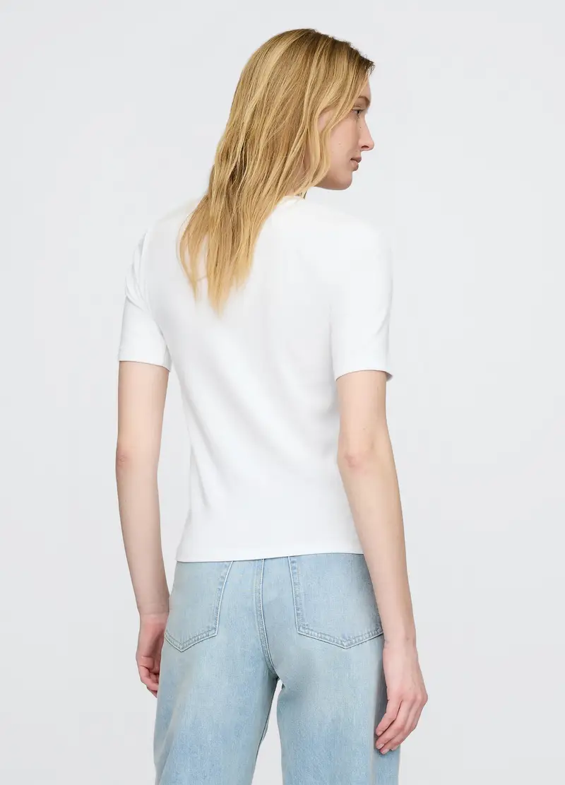 , Maglietta Bianca Elasticizzata A Maniche Corte, Donna, Rosa miniatura 2