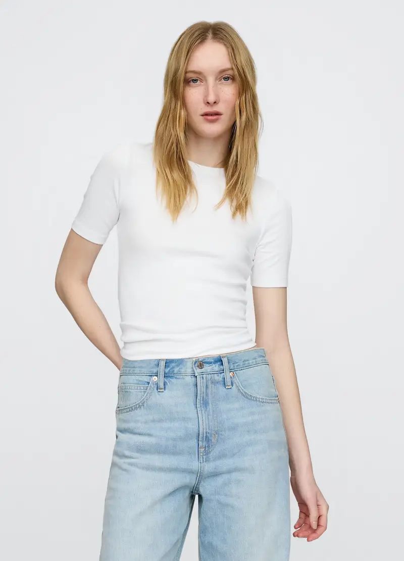 Maglietta elasticizzata a maniche corte, , Bianco ottico