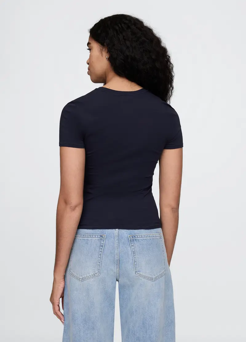 Maglietta Elasticizzata A Maniche Corte, Donna, Blu miniatura 2