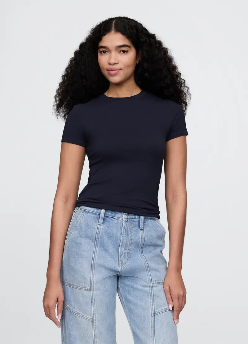 Maglietta Elasticizzata A Maniche Corte, Donna, Blu