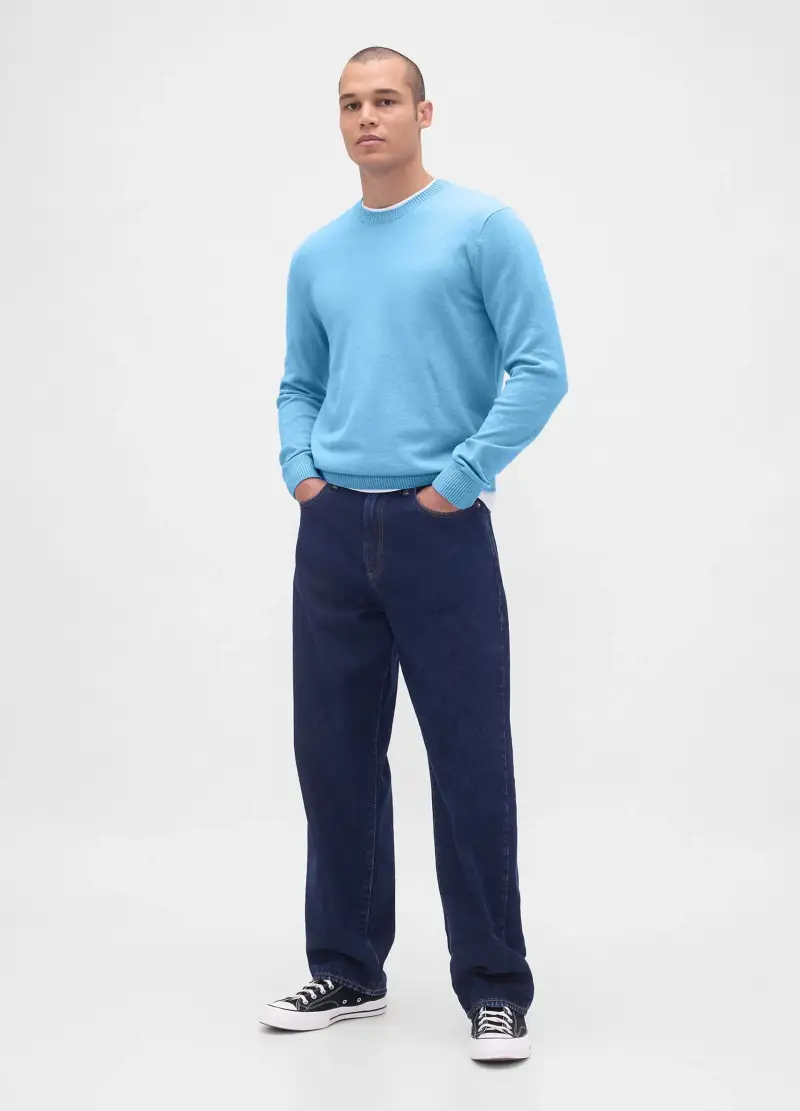 Maglione Azzurro In Cotone Misto, Uomo, Denim