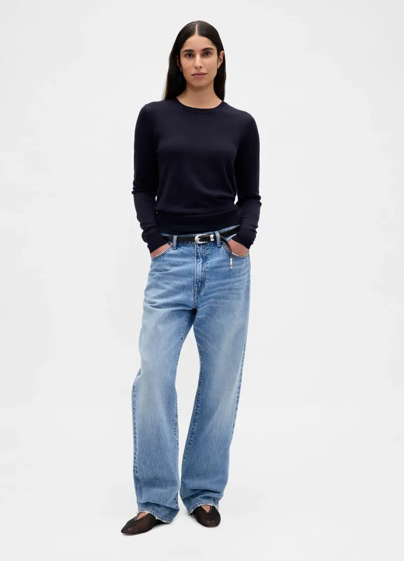 Maglione Blu In Lana, Donna, Nero miniatura 3