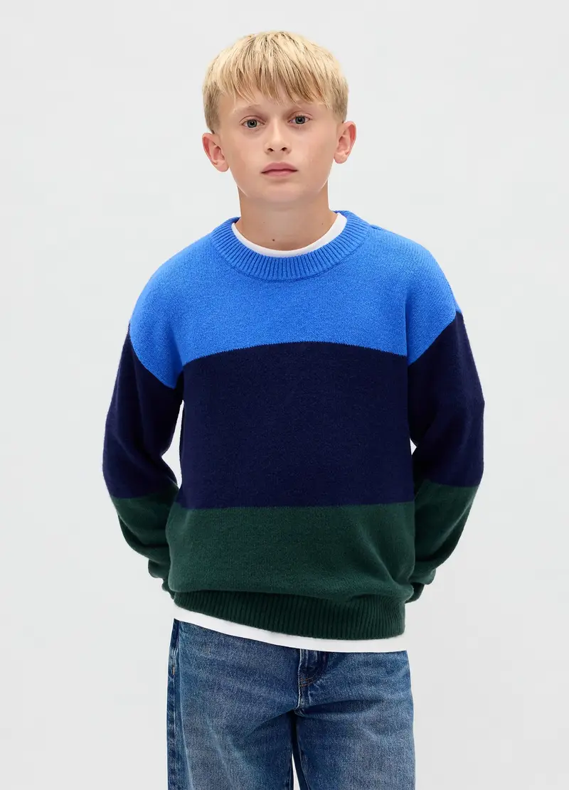 Maglione CashSoft a righe in misto cotone, Bambino, Blu/Azzurro