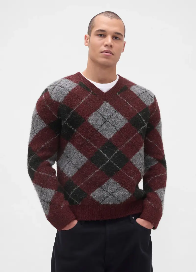 Maglione Cashsoft A Rombi In Misto Lana E Alpaca, Uomo, Rosso