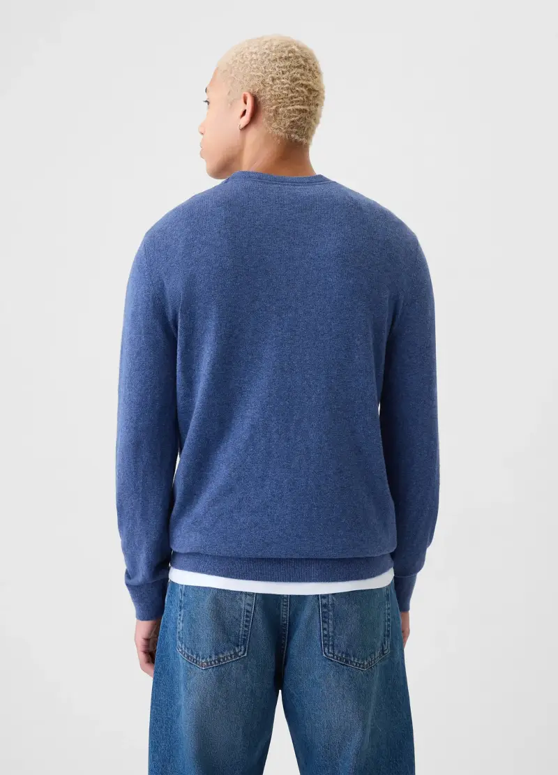 Maglione Cashsoft Girocollo In Misto Cotone, Uomo, Azzurro miniatura 3