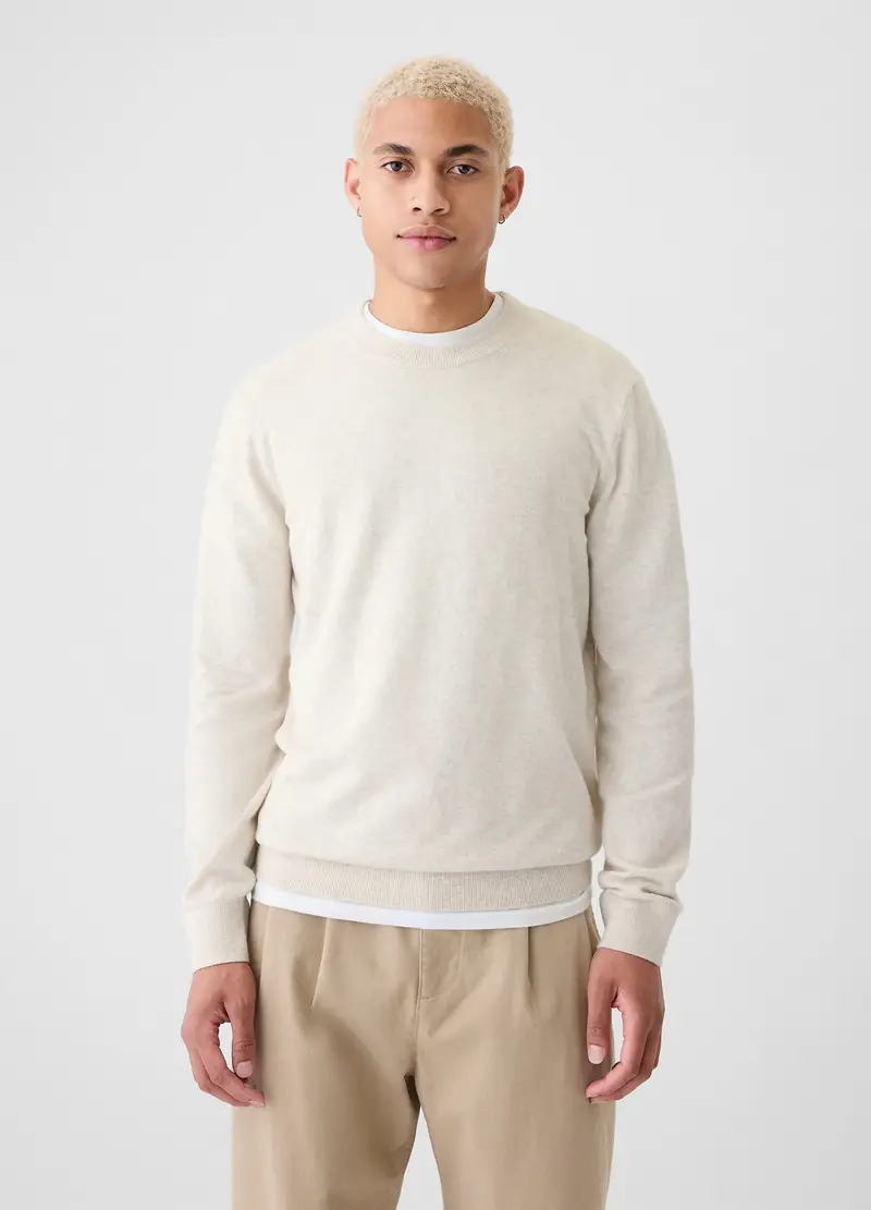 Maglione Cashsoft Girocollo In Misto Cotone, Uomo, Bianco