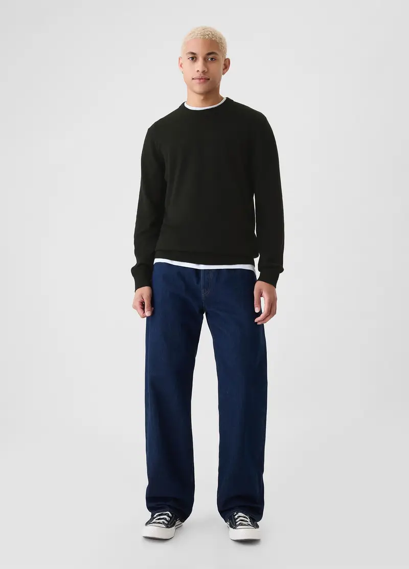 Maglione Cashsoft Girocollo In Misto Cotone, Uomo, Nero miniatura 2