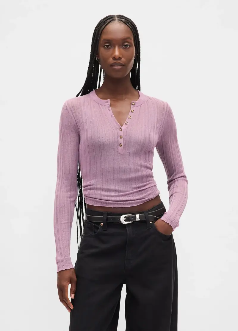 Maglione Con Bottoni, Donna, Viola miniatura 2