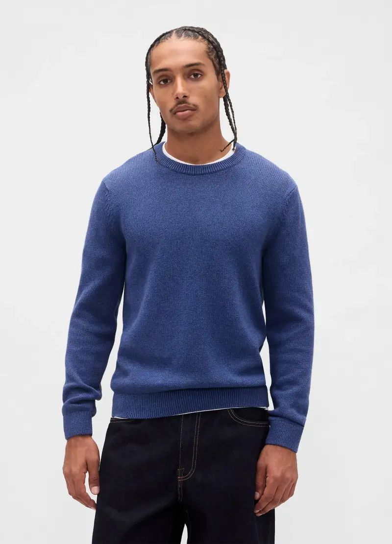 Maglione Girocollo Azzurro In Puro Cotone, Uomo, Azzurro