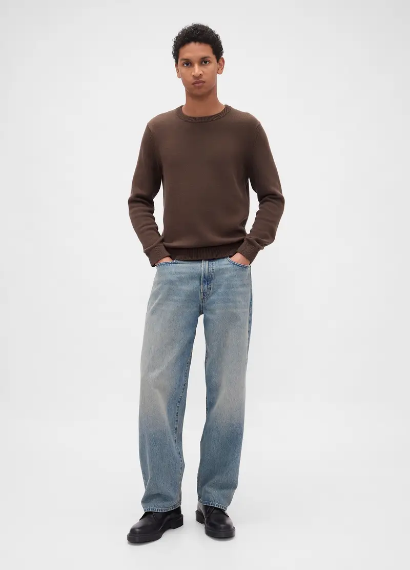 Maglione Girocollo In Cotone, Uomo, Marrone miniatura 3