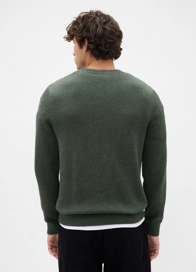 Maglione Girocollo In Cotone, Uomo, Verde miniatura 2