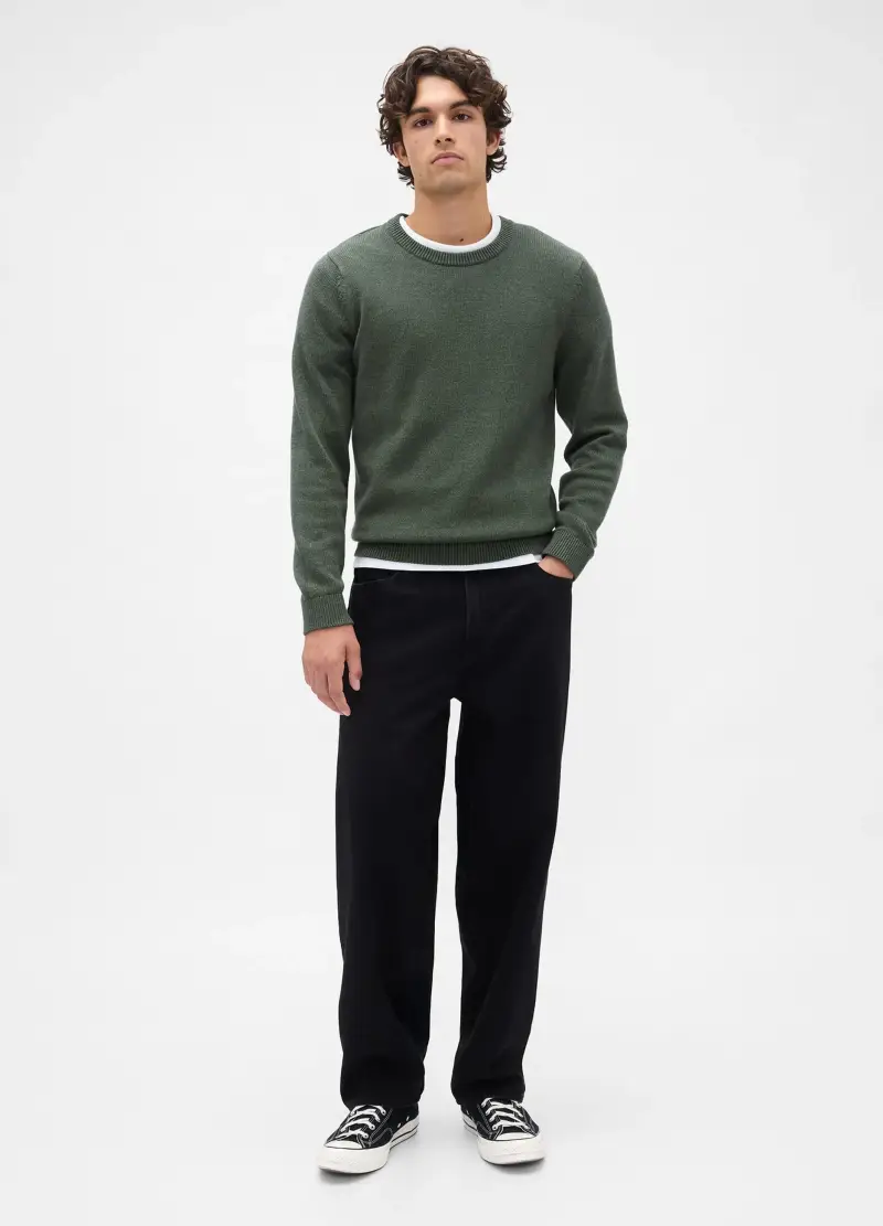 Maglione Girocollo In Cotone, Uomo, Verde miniatura 3