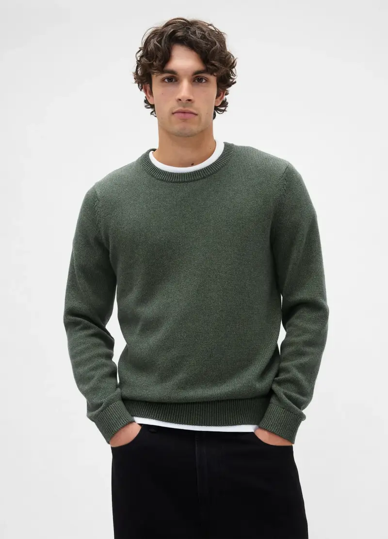 Maglione Girocollo In Cotone, Uomo, Verde