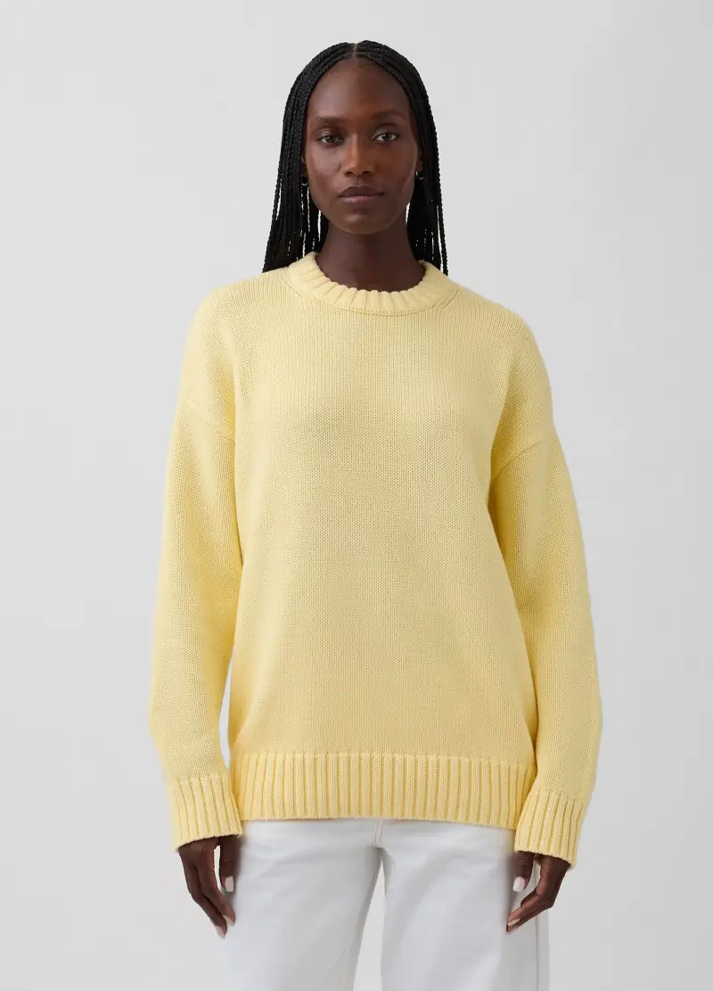 Maglione Girocollo In Puro Cotone Giallo Regular Fit, Donna, Giallo