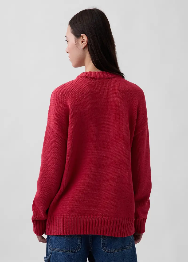 Maglione Girocollo In Puro Cotone Rosso Regular Fit, Donna, Rosso miniatura 3